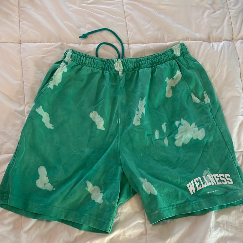 Sporty & Rich green tie-dye wellness shorts ￼